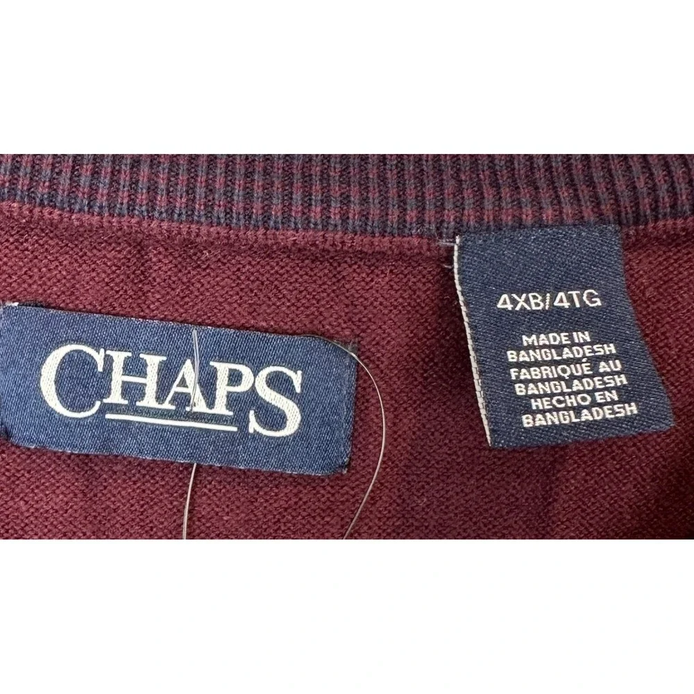 NEW Chaps Sweater Vest Mens 4XB Big V-Neck Burgundy Knit Pullover Sleeveless